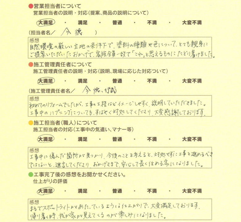 アンケート用紙