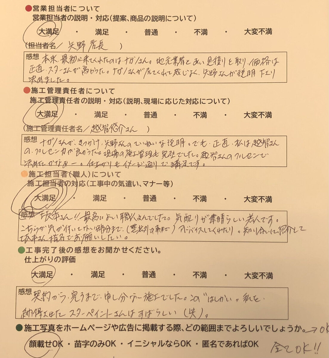 アンケート用紙