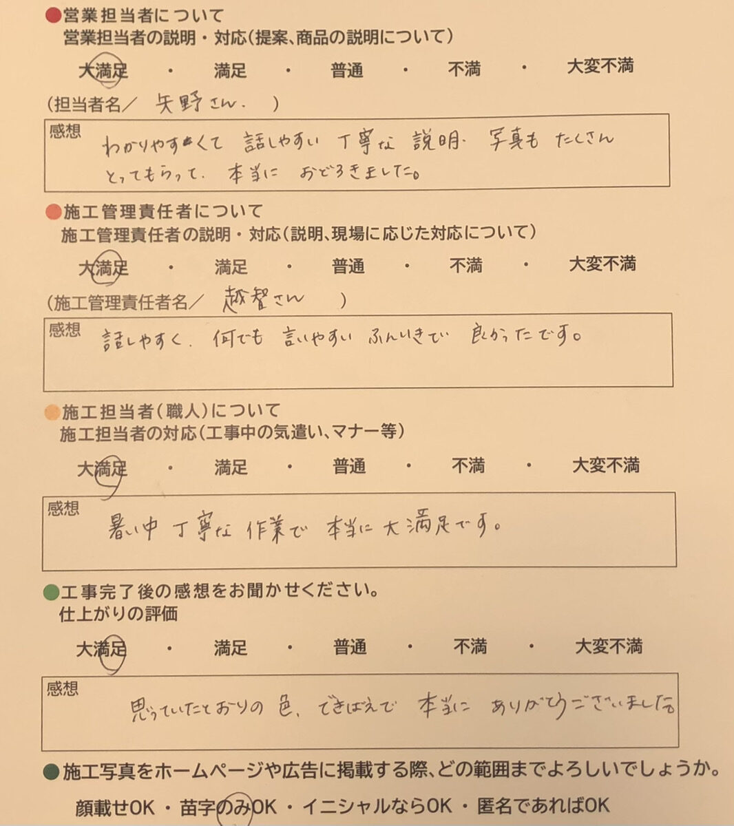 アンケート用紙