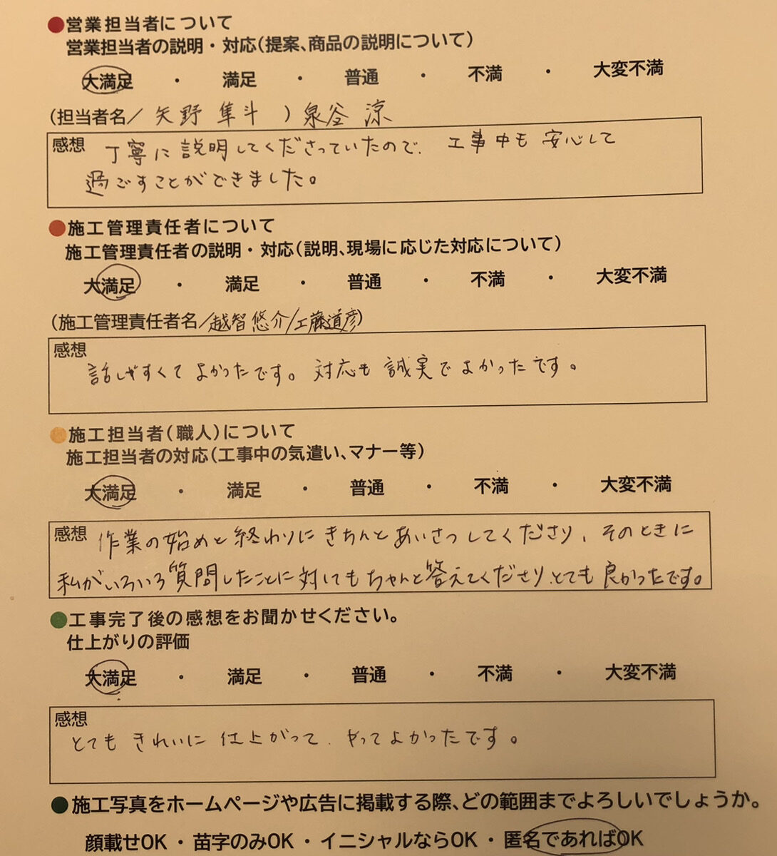 アンケート用紙