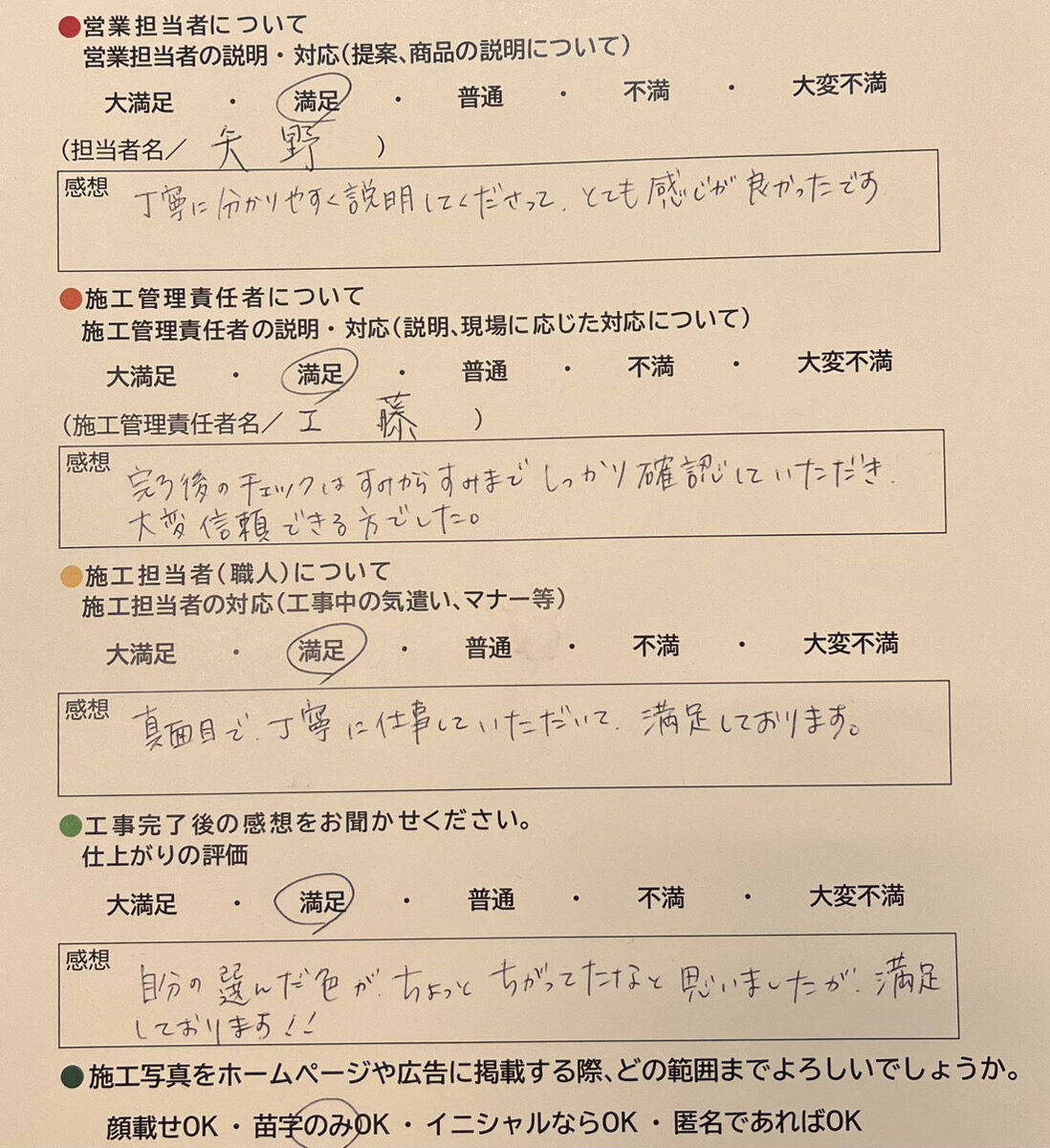 アンケート用紙