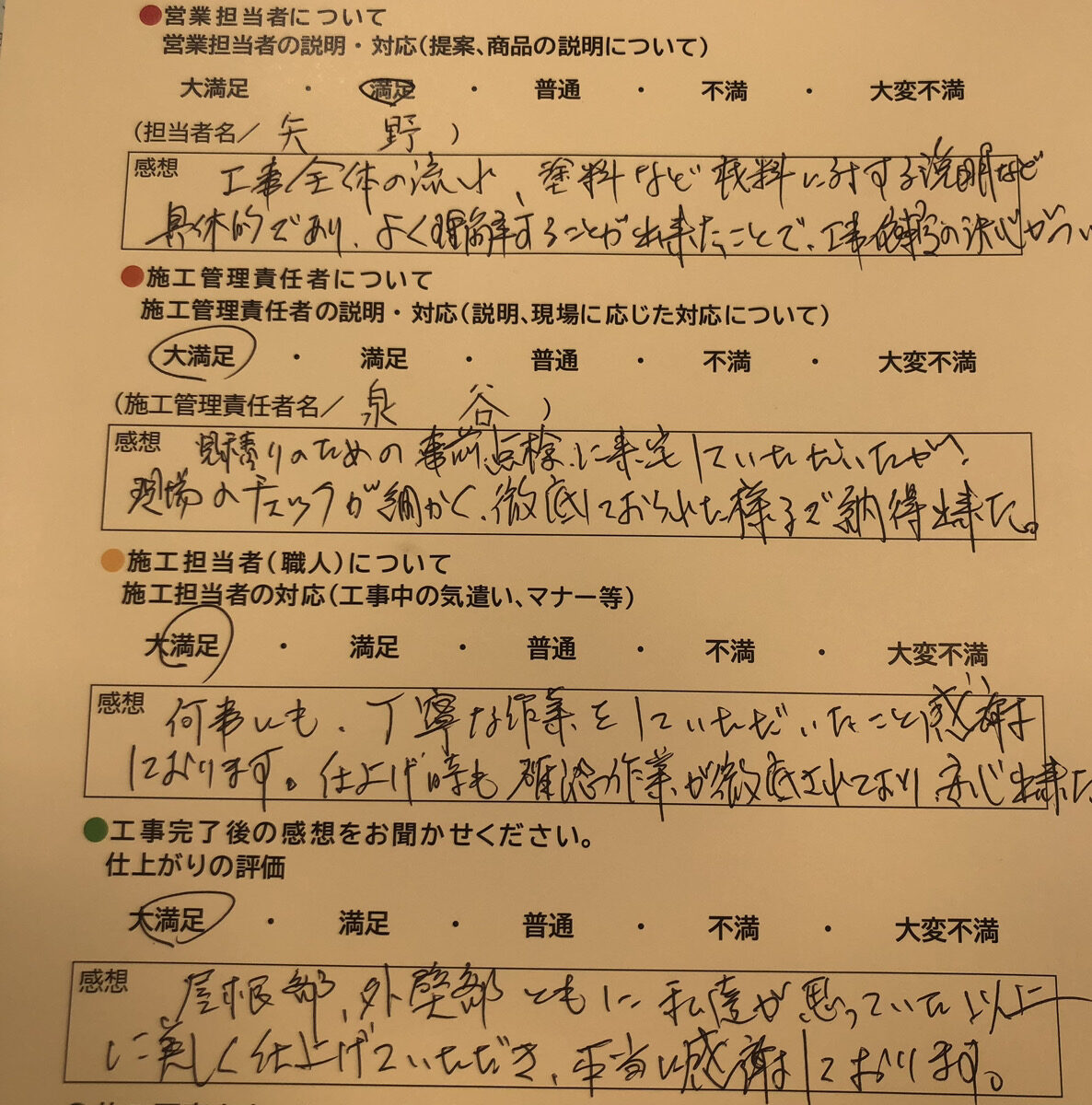 アンケート用紙