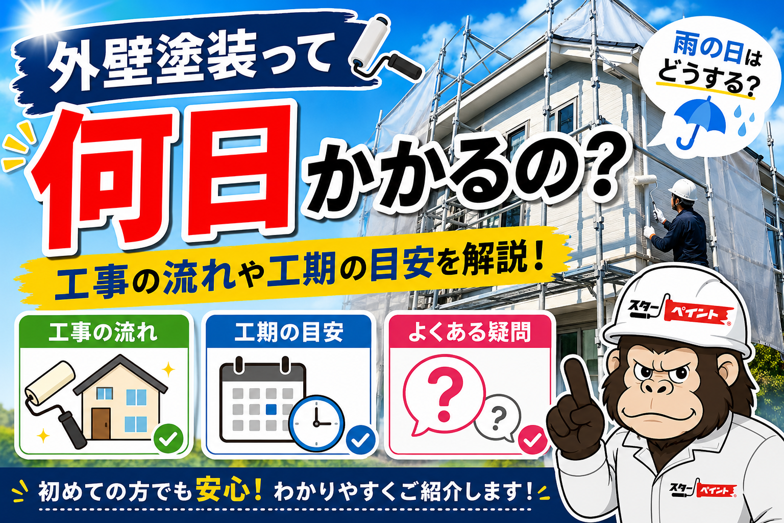 【外壁塗装って何日かかるの？工事の流れや工期の目安を解説！】